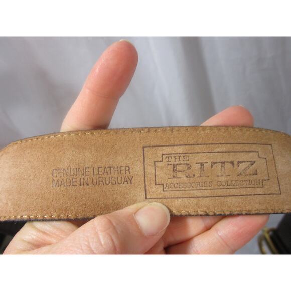 Vintage The Ritz Brown Genuine Leather Goldtone Buckle Belt M - Picture 7 of 7